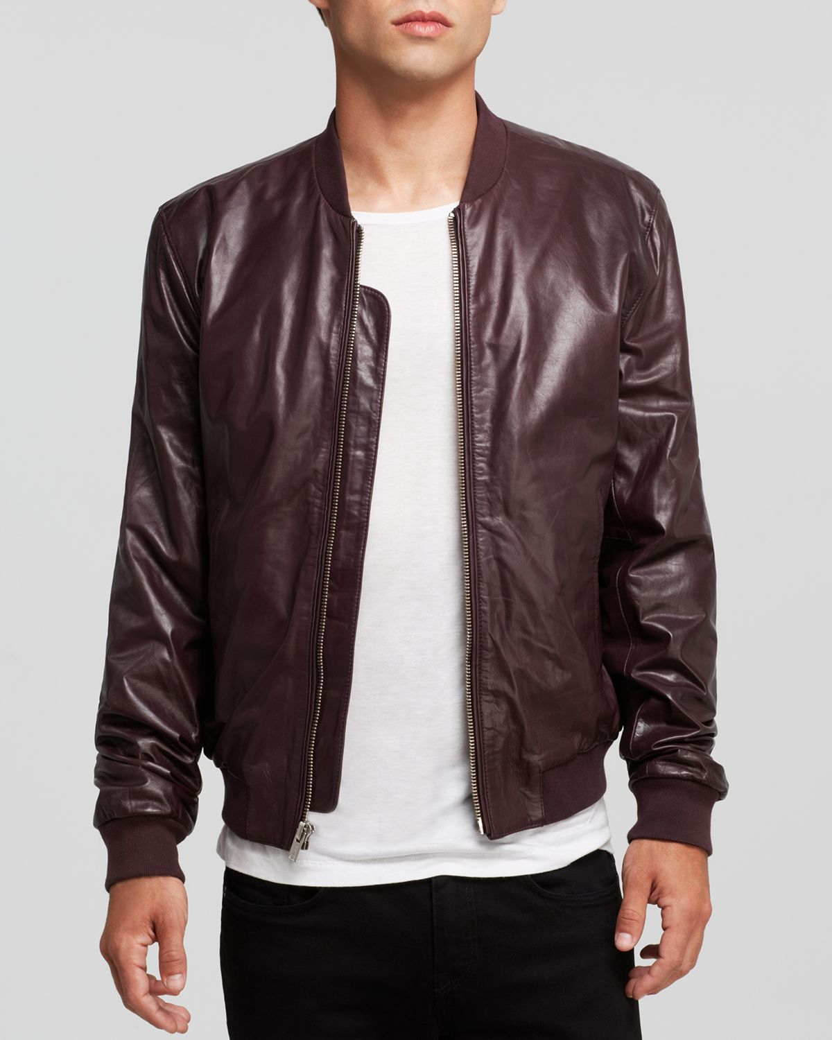 Blk Dnm Leather Bomber Jacket in Red for Men (Dark Ruby) | Lyst