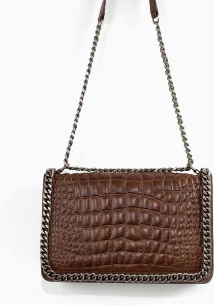 Zara Croc City Bag with Chain in Brown (Dark Brown) | Lyst
