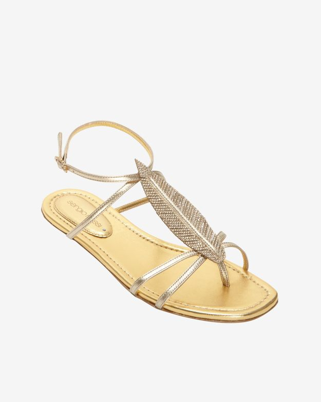 Sergio Rossi Crystalized Feather Flat Sandal Gold in Gold | Lyst