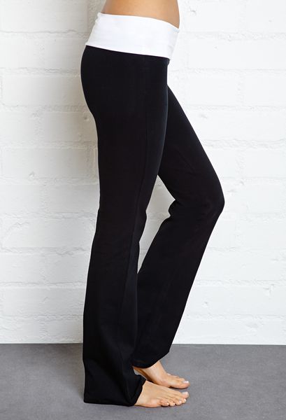 Forever 21 Fold-Over Yoga Pants in Black (Blackwhite)