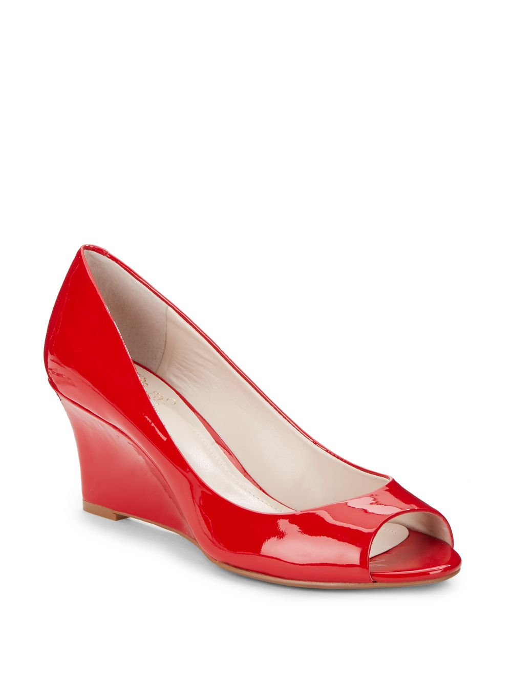 peep toe leather wedge