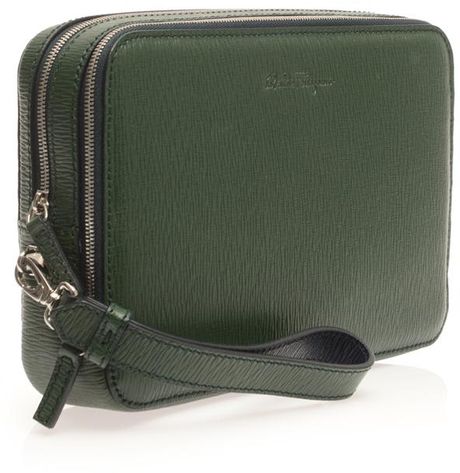 Ferragamo Revival Leather Pouch Bag in Green for Men | Lyst