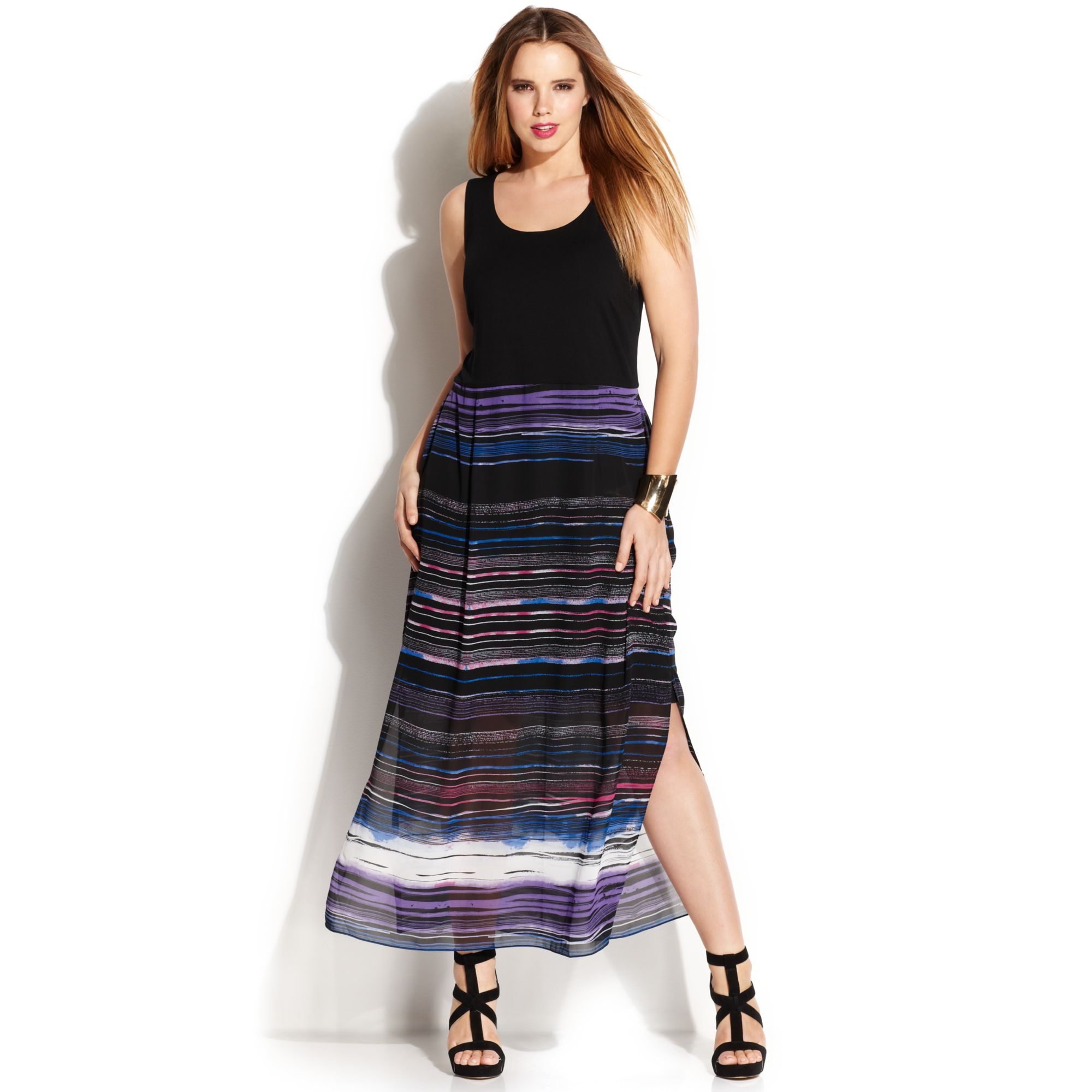 Vince Camuto Plus Size Sleeveless Stripedoverlay Maxi Dress in ...