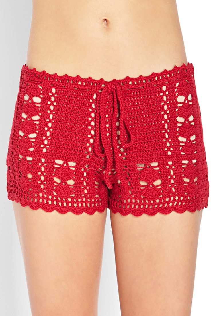 Forever 21 Dream Weaver Crochet Shorts in Red Lyst