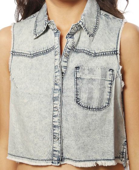 Forever 21 Acid Wash Highlow Top in Blue (DENIM WASHED) | Lyst