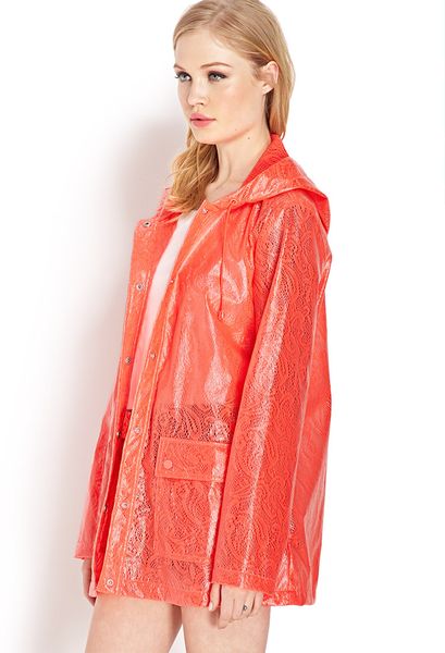 Forever 21 Highwattage Crocheted Rain Coat in Red (Neon coral) | Lyst