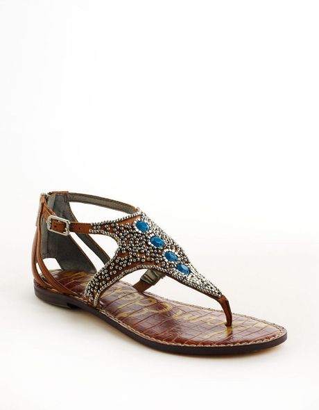 Sam Edelman Galvin Embellished Leather Sandals in Blue (saddle) | Lyst