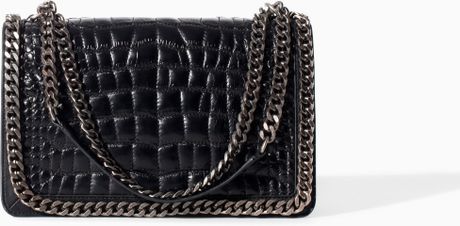 Zara Croc And Chain City Bag in Black | Lyst