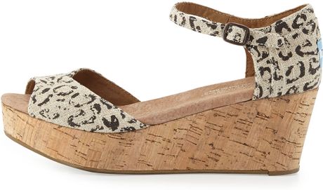 Toms Leopard-Print Cork Platform Wedge in Beige (NATURAL) | Lyst
