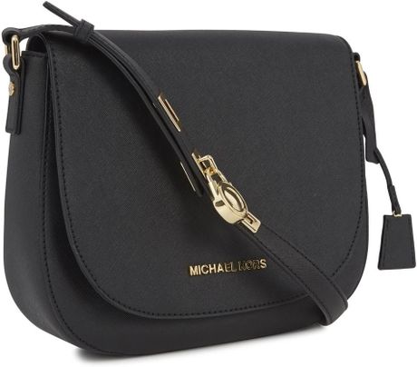 Michael Kors Hamilton Black Saffiano Leather Crossbody Bag in Black | Lyst