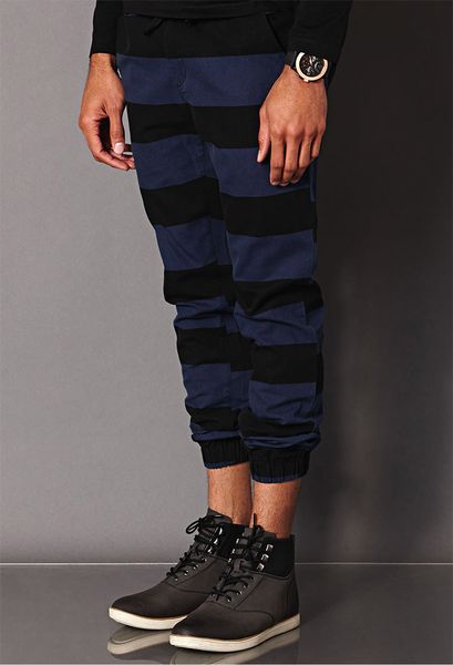 blue striped joggers