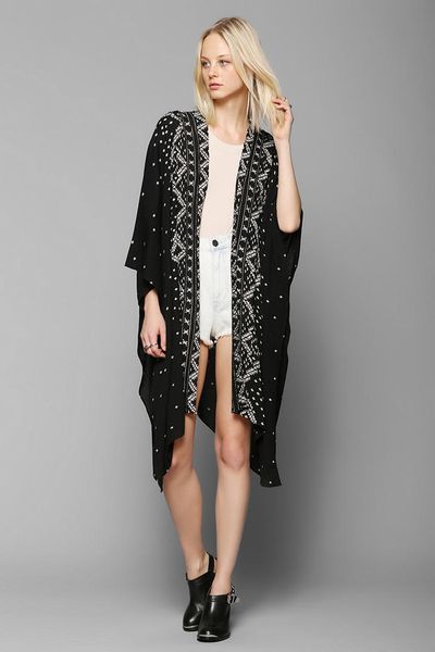 Ecote Crinkle Square Kimono Jacket in Black | Lyst