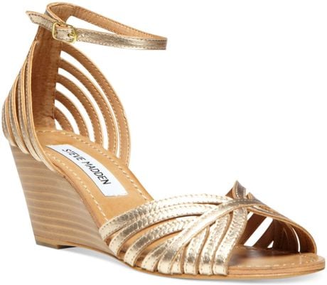 Steve Madden Womens Lexii Demi Wedge Sandals In Gold Lyst