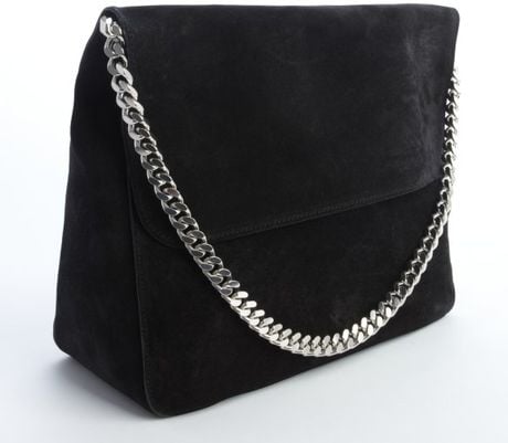 Celine Black Suede Silver Braided Chain Shoulder Bag in Black | Lyst