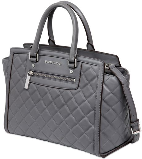 Michael Michael Kors Selma Quilted Leather Top Handle Bag in Gray ...