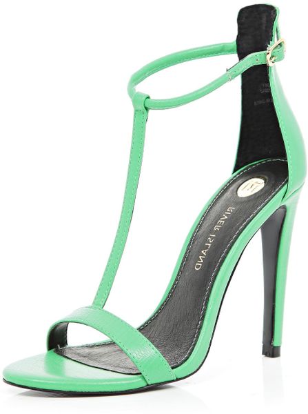 River Island Green T Bar Barely There Stiletto Sandals in Green | Lyst