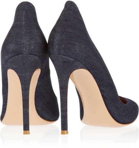 light blue denim pumps