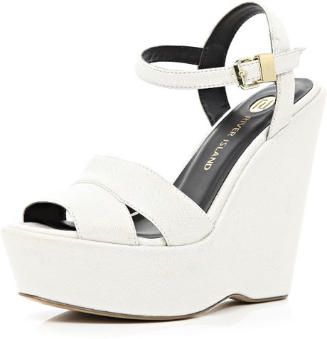 River Island White Wedge Sandals in White | Lyst