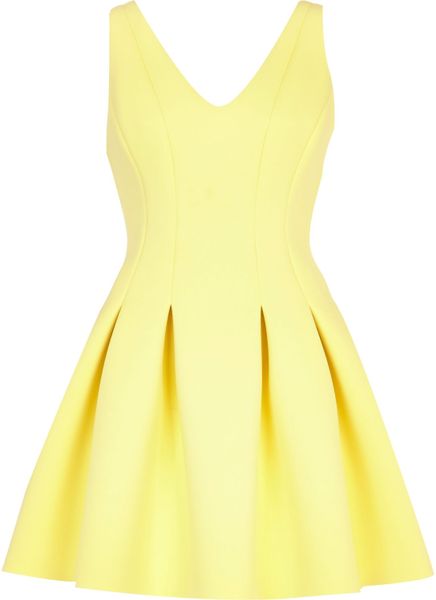 River Island Yellow V Neck Scuba Prom Dress in Yellow