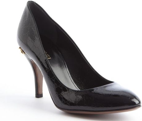 Gucci Black Ssima Patent Leather Horsebit Heel Pumps in Black - Lyst