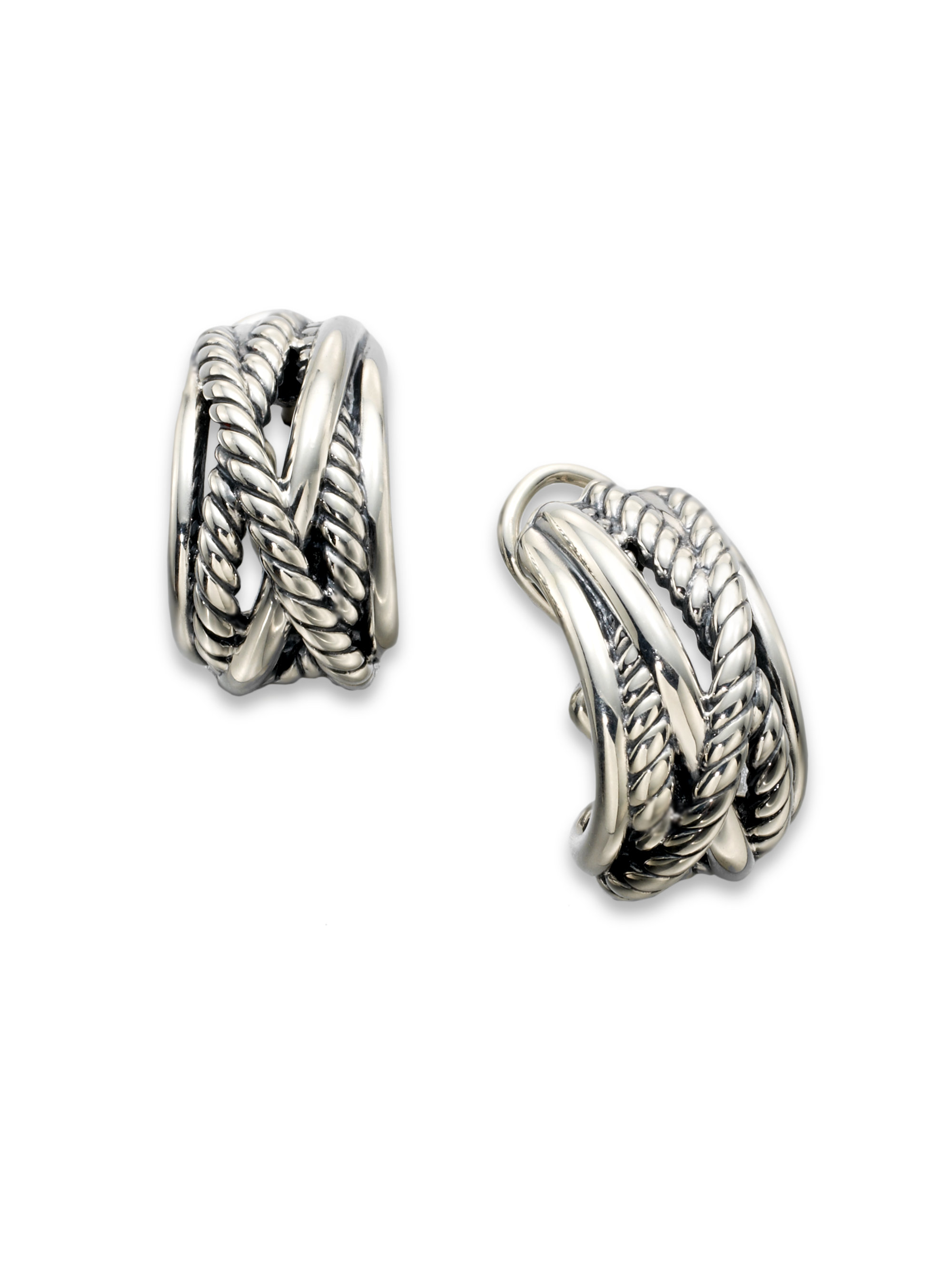 David Yurman Sterling Silver Cable Wrap Hoop Earrings in Silver