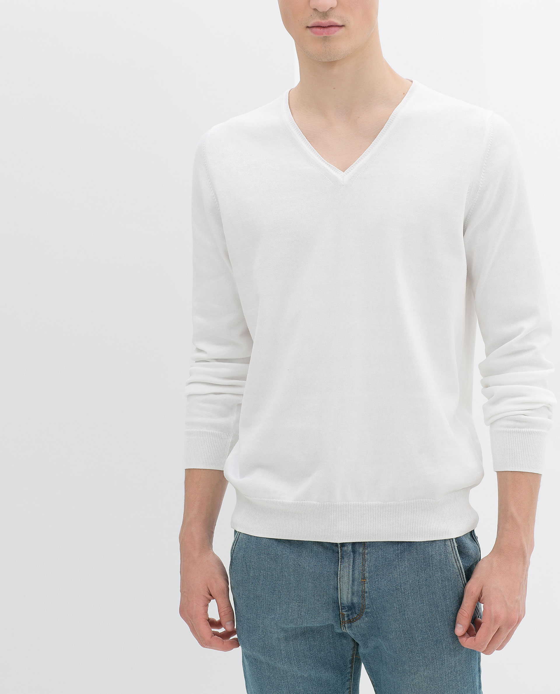 Zara Cotton Sweater with A Vneck in White for Men Lyst