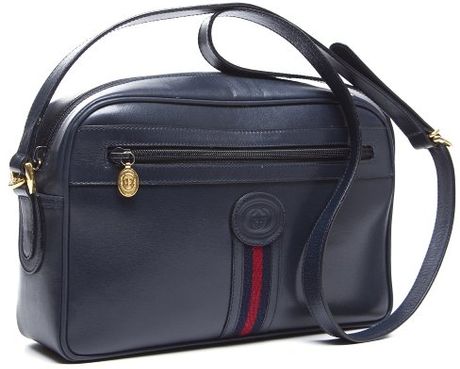Gucci Preowned Navy Leather Web Stripe Vintage Crossbody Bag in Blue (navy) | Lyst