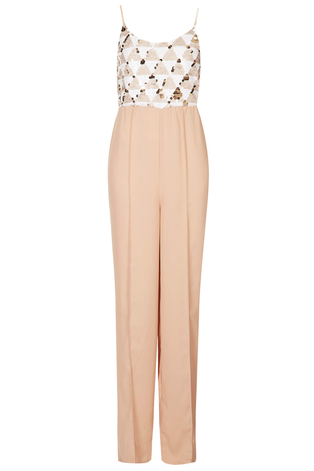 Topshop Nude Sequin Top Wide Leg Jumpsuit By Rare In Beige Nude Lyst 0238