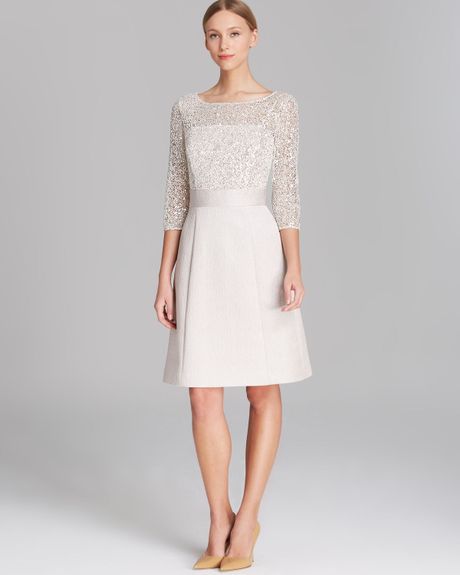 unger-silver-dress-three-quarter-sleeve-sequin-bodice-cocktail-dresses ...
