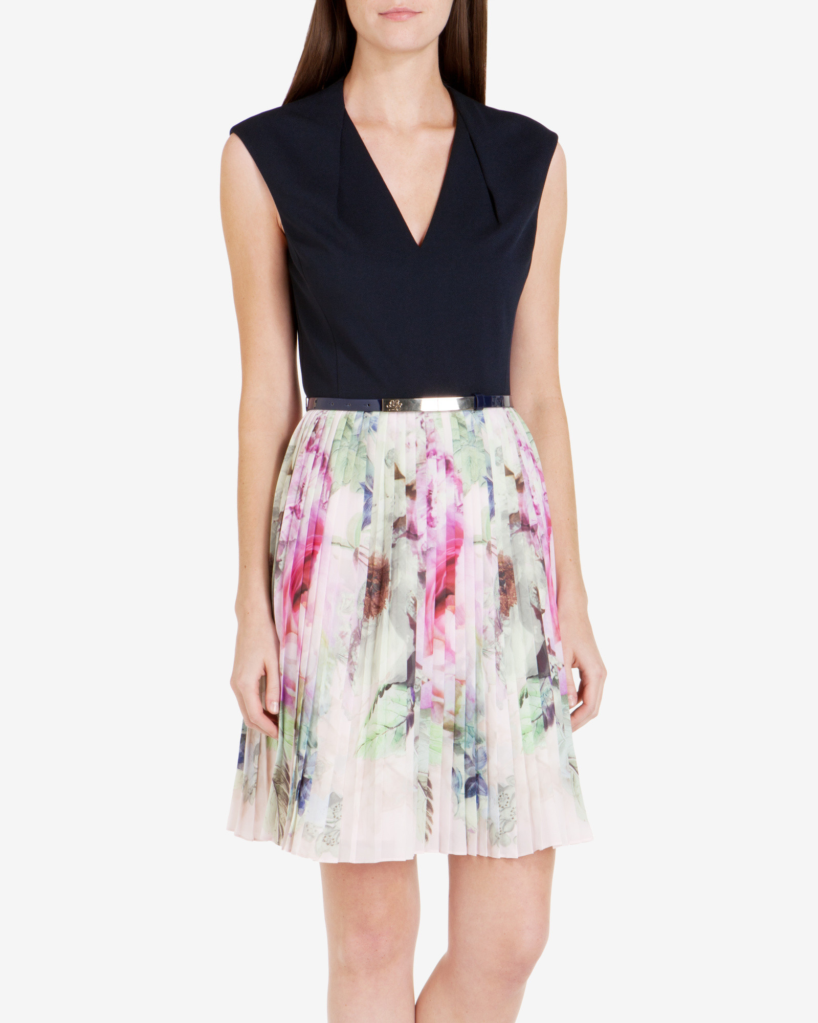 Ted Baker Pure Peony Pleated Skirt Dress In Blue Navy Lyst