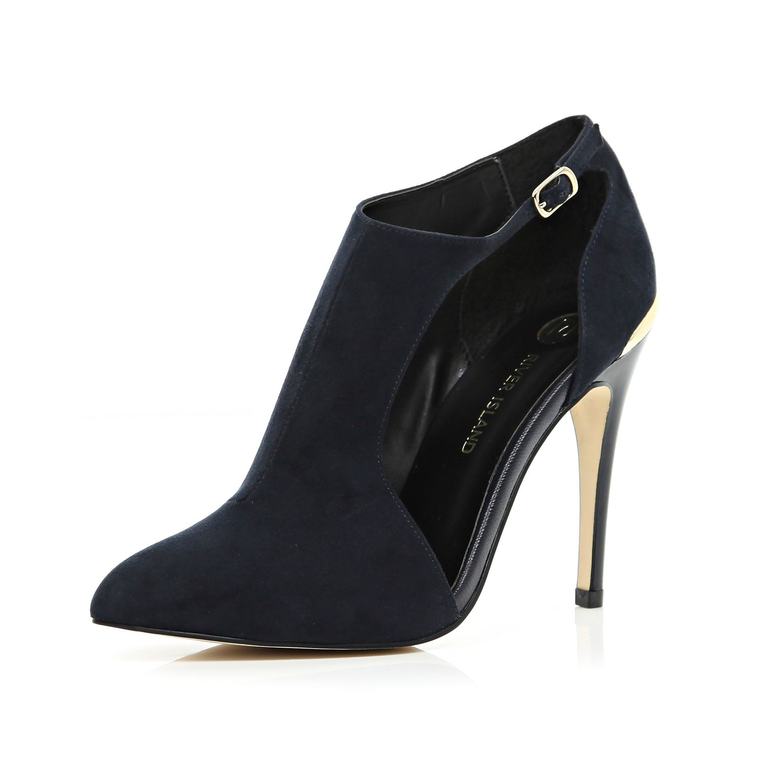 River Island Navy Cut Out Pointed Shoe Boots in Blue | Lyst