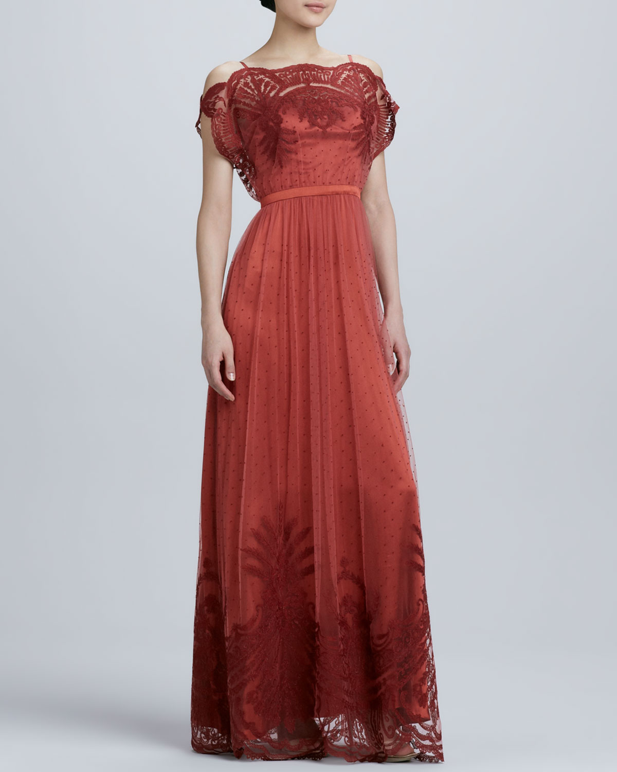 burnt orange lace gown