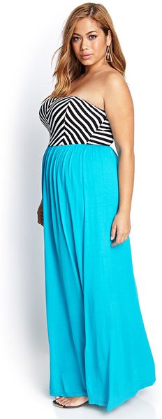 Forever 21 Cool Girl Chevron Maxi Dress in Blue (Tealblack)