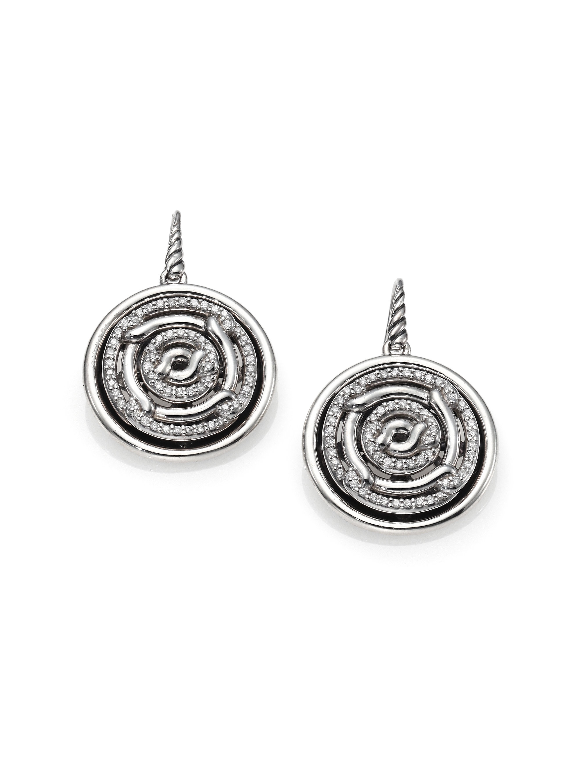 David Yurman Diamond Sterling Silver Labyrinth Drop Earrings in Silver