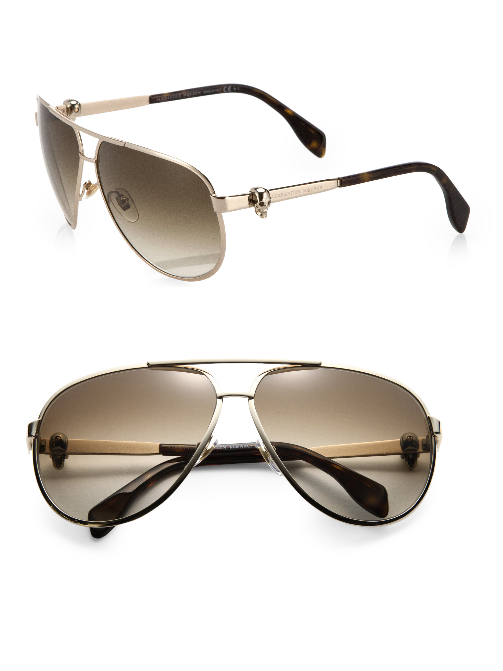 Alexander Mcqueen Aviator Sunglasses in Brown for Men (gold) | Lyst