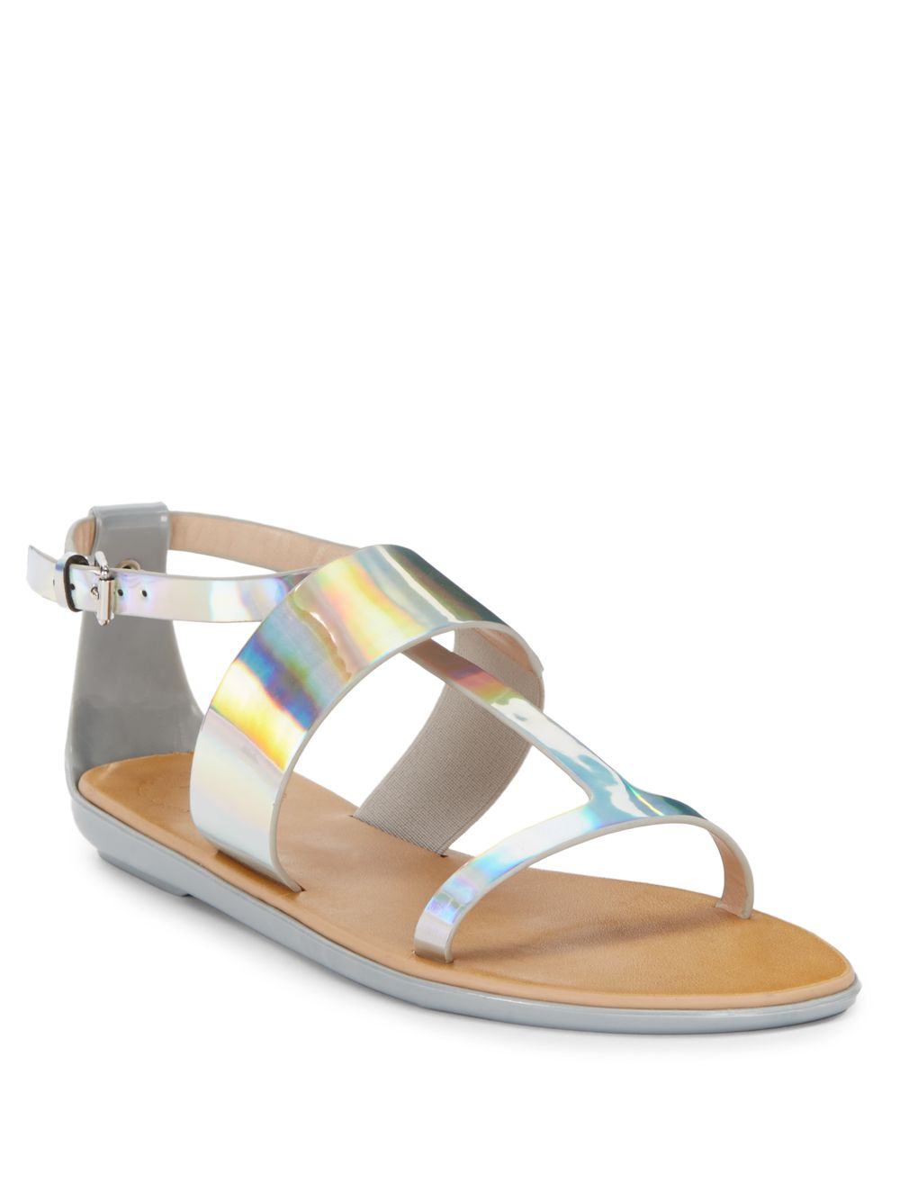French Connection Tamara Iridescent Flat Sandals in Silver | Lyst