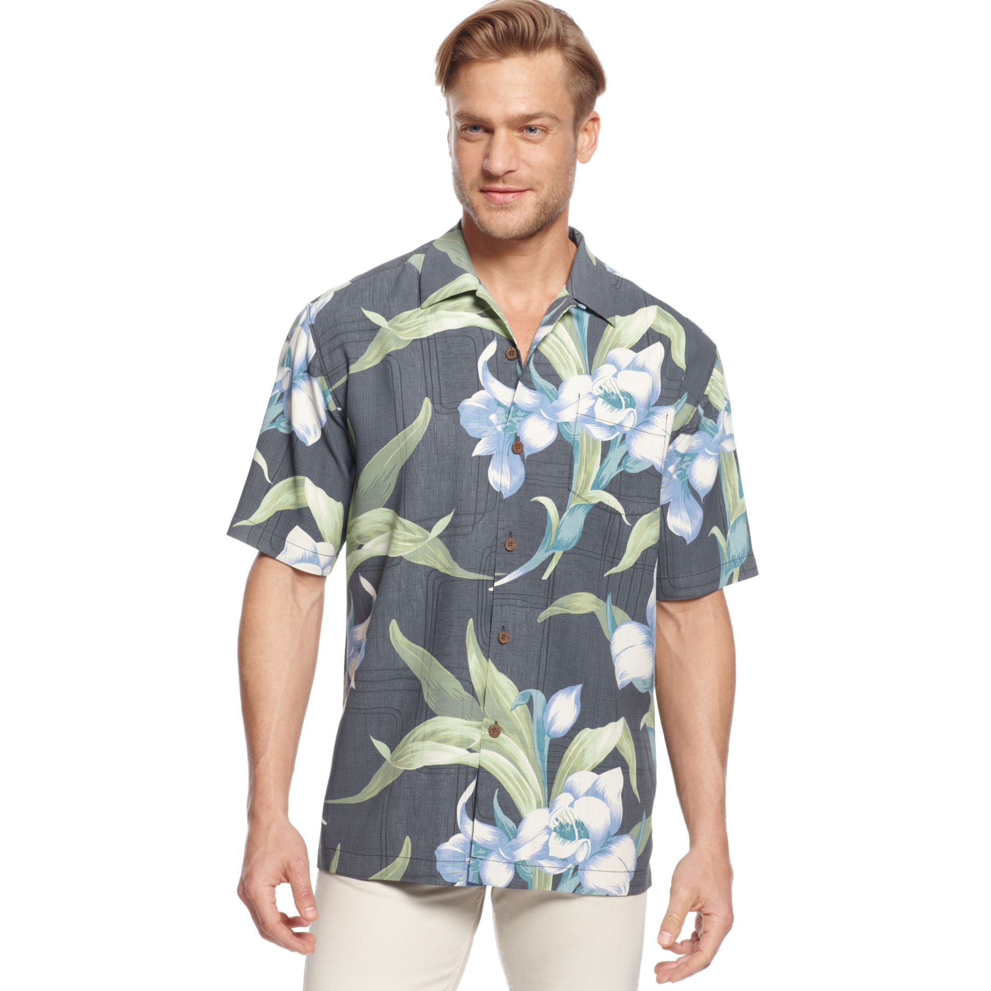 Tommy Bahama The Grand Floralscape Silk Shirt in Blue for Men (Onyx) | Lyst