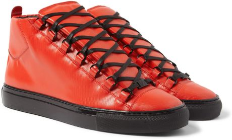 balenciaga red leather trainers