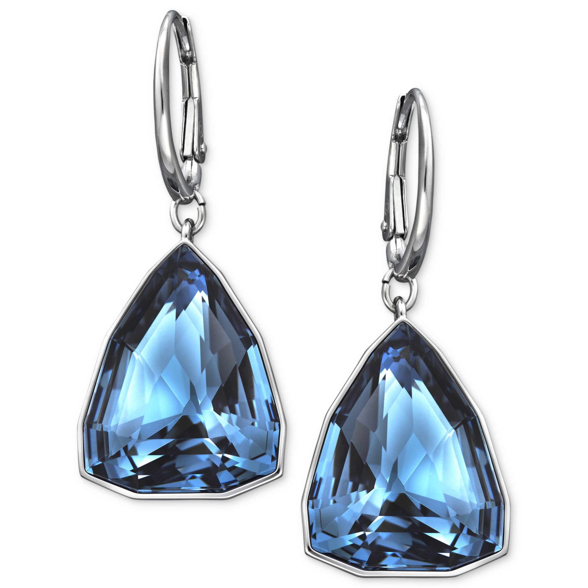 Swarovski Rhodiumplated Triangular Denim Blue Crystal Drop Earrings In Blue Denim Lyst