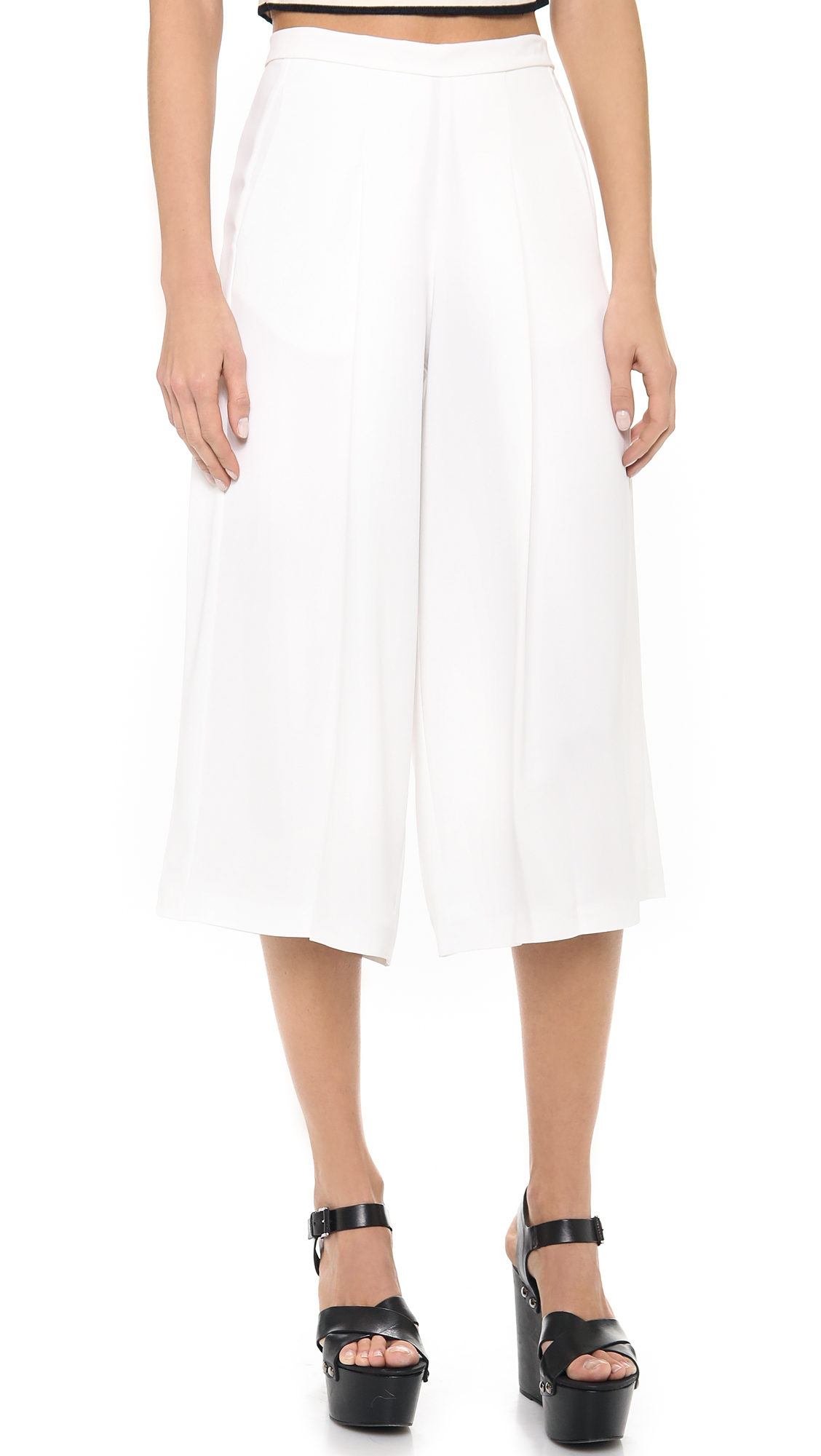 white wide leg cropped pants