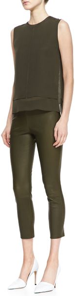 Khaki Green Leggings Womens Leather