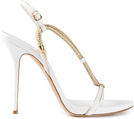 Casadei Strappy Chain Sandals in Gold (white) - Lyst