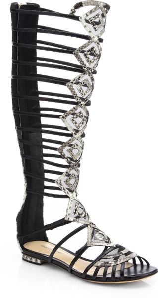 ... Gladiator Knee-High Sandal Boots in Black (NATURAL BLACK) | Lyst