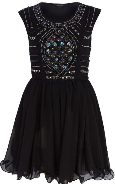 black embroidered dress river island