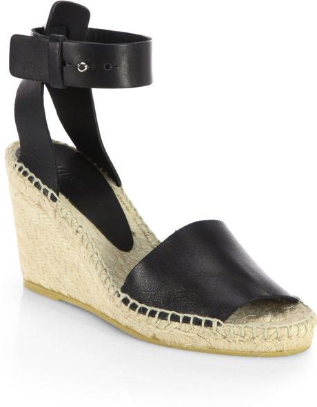 Vince Sophie Leather Espadrille Wedge Sandals in Black | Lyst