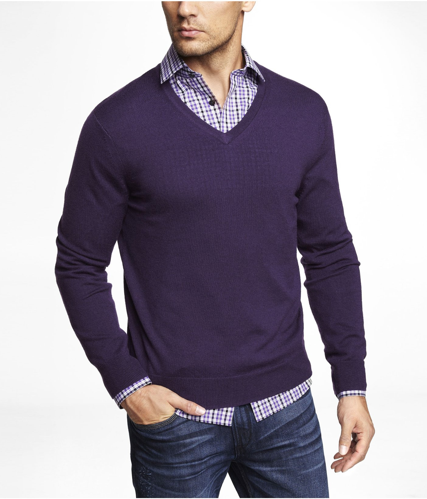 Express Merino Wool Vneck Sweater in Purple for Men (DEEP PURPLE) | Lyst