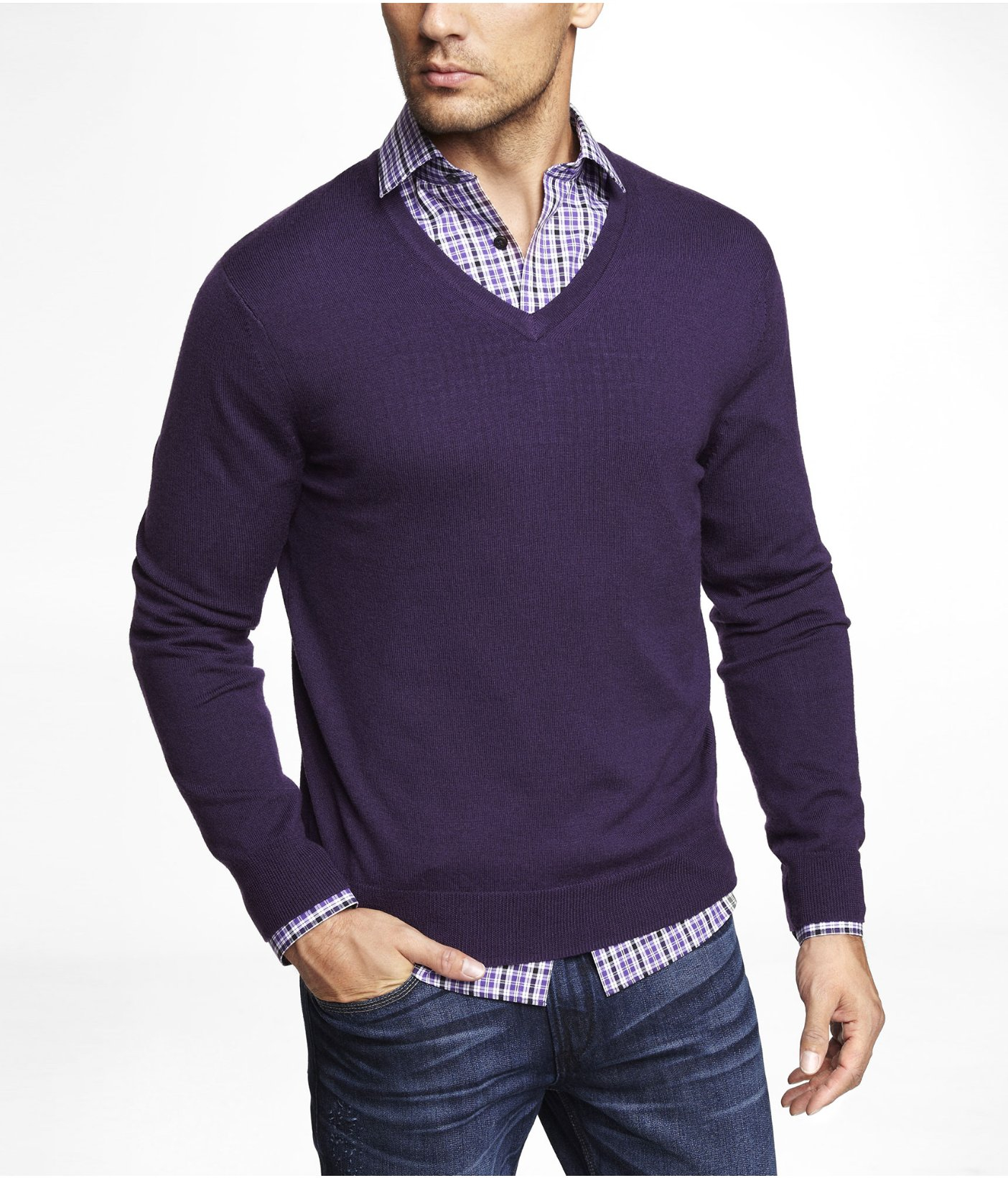 Express Merino Wool Vneck Sweater in Purple for Men (DEEP PURPLE) Lyst