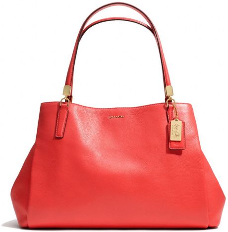 Coach Madison Cafe Carryall in Leather in Red (LIGHT GOLDLOVE RED ...