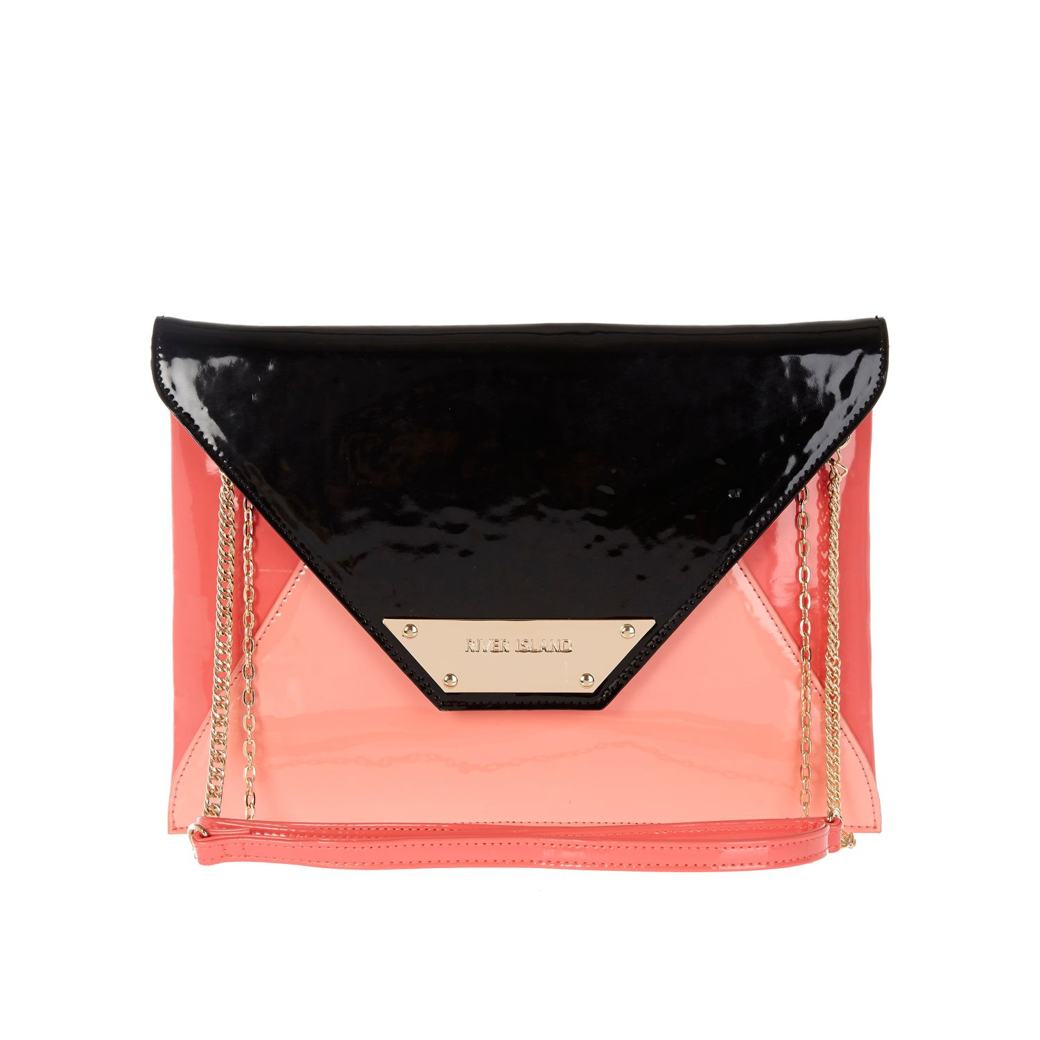 River Island Pink Color Block Patent Envelope Clutch Bag in Black (pink) | Lyst