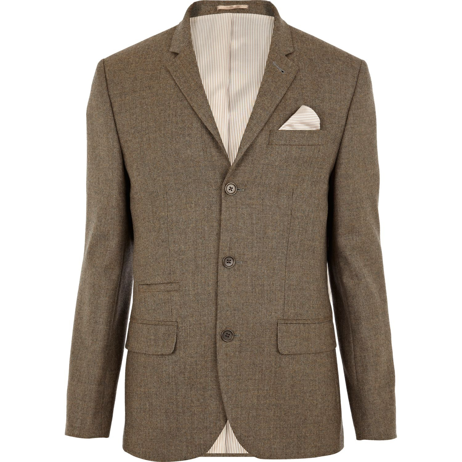 River Island Light Brown Wool Skinny Suit Jacket in Brown for Men Lyst